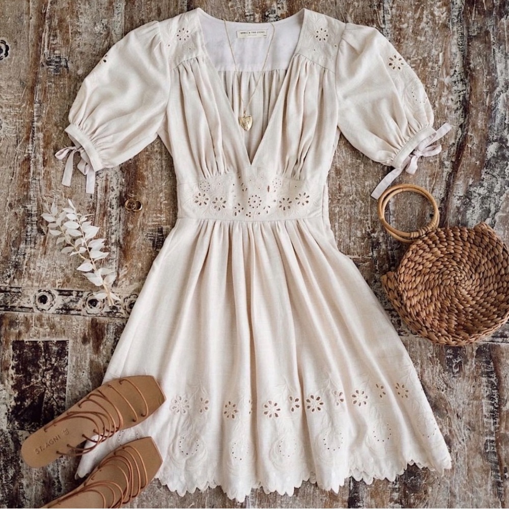 Spell and the Gypsy Imogen Embroidered Party Dress, Cream, XS, Like New